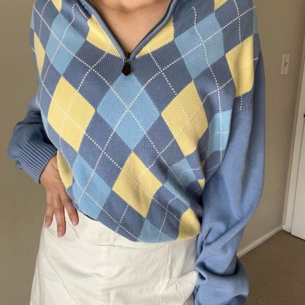Brooks Brothers y2k argyle quarter zip Sweater preppy golf coastal collegiate